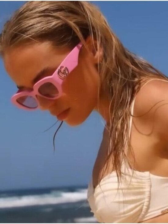 Gucci GG1421S 004 Sunglasses Pink Geometric Frame, Pink Magenta Lenses main image 8